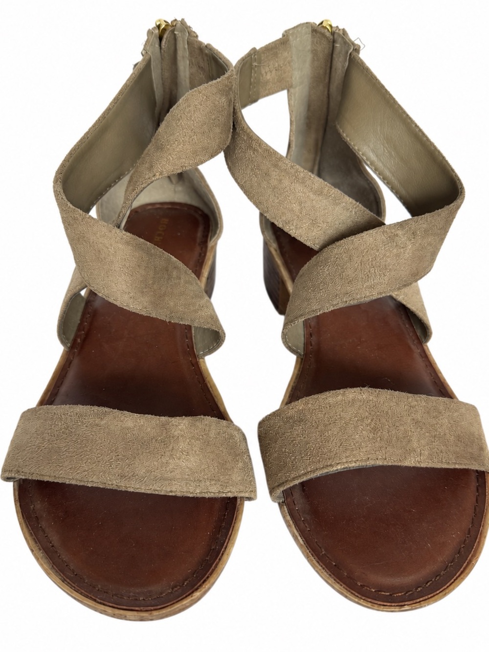 Rock & Candy by Zigi Nolan Taupe Strappy Tassel Sandals Size 6.5